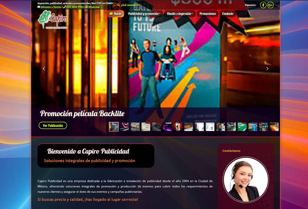 Catálogo de servicios Capiro Publicidad - portafolio Abix Websites